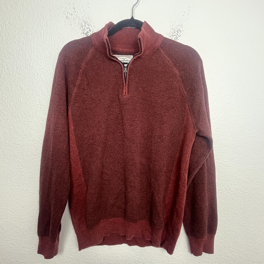 Flag & Anthem Henryville Sweater Mens XL Maroon Waffle Knit Mock Neck 1/4 Zip